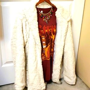 Cream colored teddy jacket.